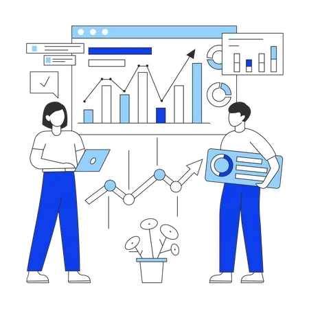Young woman and man doing Market Trends  Illustration