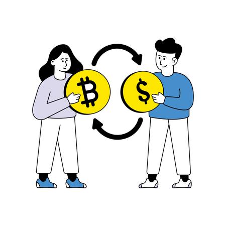 Young woman and man exchanging money  Illustration