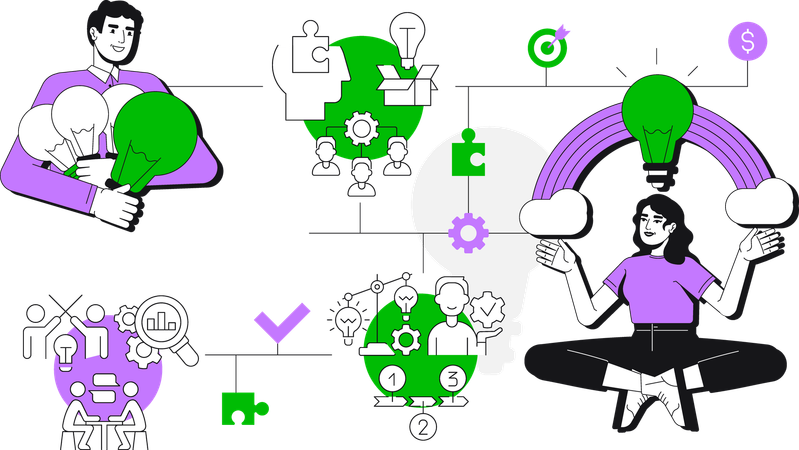 Young woman and man getting business idea  Illustration