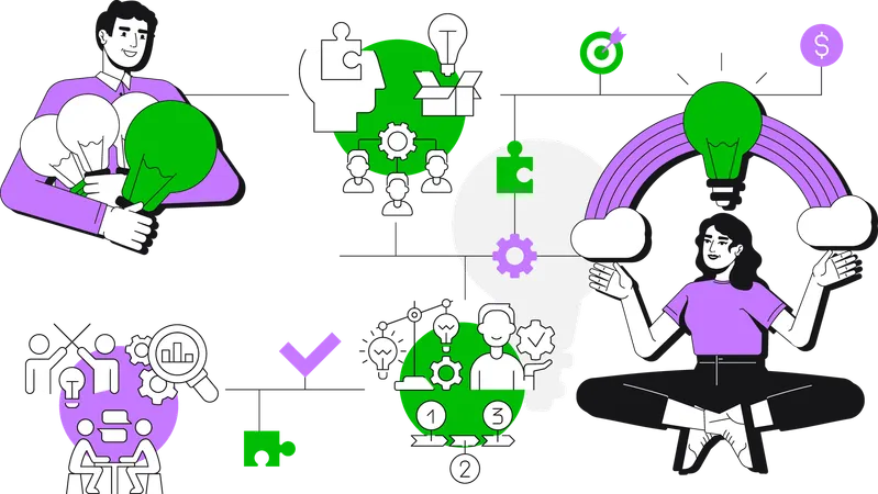 Young woman and man getting business idea  Illustration