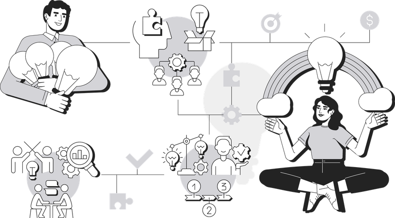 Young woman and man getting business idea  Illustration