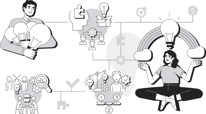 Young woman and man getting business idea  Illustration