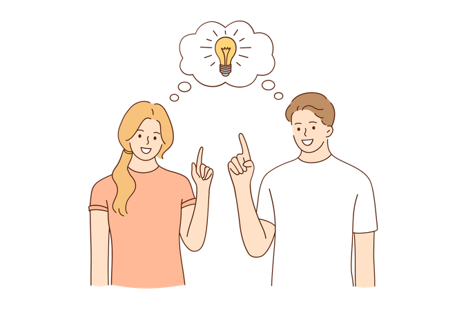 Young woman and man getting idea  Illustration