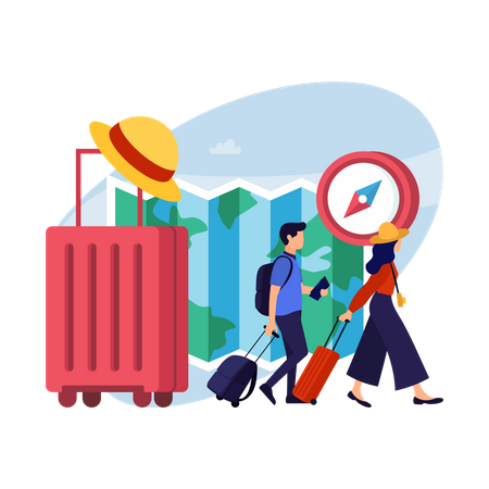 Young woman and man going for trip  Illustration
