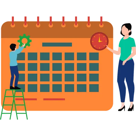 The Boy Is Managing The Calendar Schedule Illustration