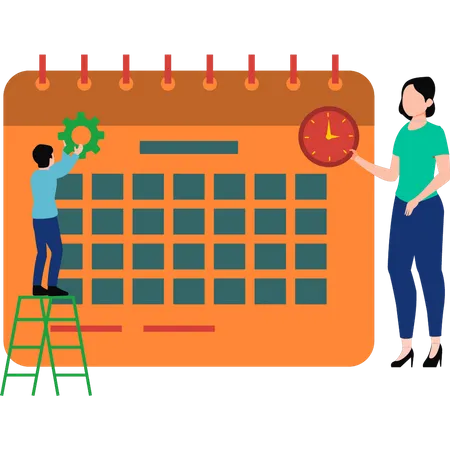 Young woman and man managing calendar schedule  Illustration