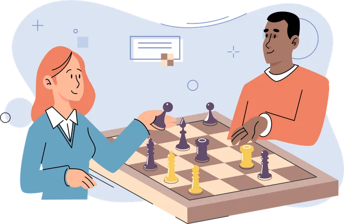 Young woman and man playing chess game  Illustration