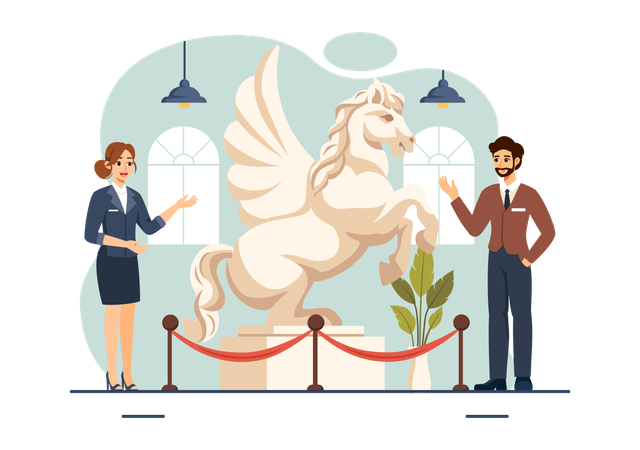 Young woman and man showing Stone Sculpture Illustration