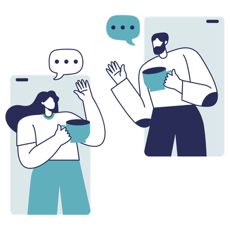 Young woman and man talking by Video call  Illustration