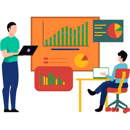 Young woman and man working on analysis chart  Illustration