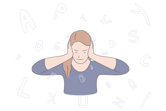 Information Overload Mental Exhaustion Professional Burnout Concept Young Woman Annoyed With Workplace Pressure Overworked Employee Refusing To Listen Covering Ears With Hands Simple Flat Vector イラスト