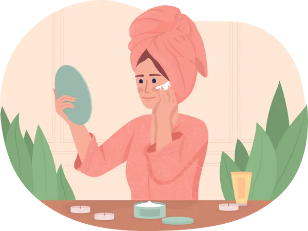 Young woman applying facial cream  Illustration