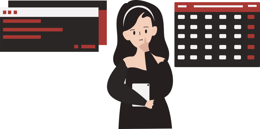 Young woman arranging her class schedule  イラスト