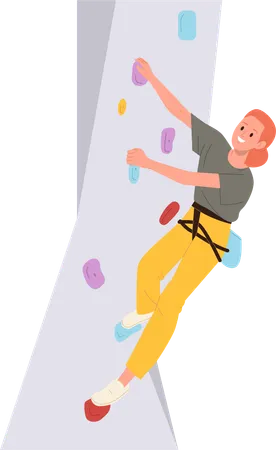 Young woman athlete climber gripping stones on indoor rock wall  Illustration