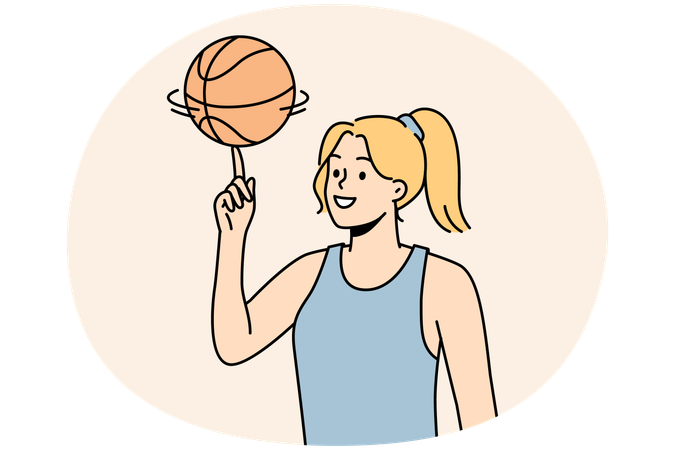 Young woman athlete spin ball on finger.  Illustration