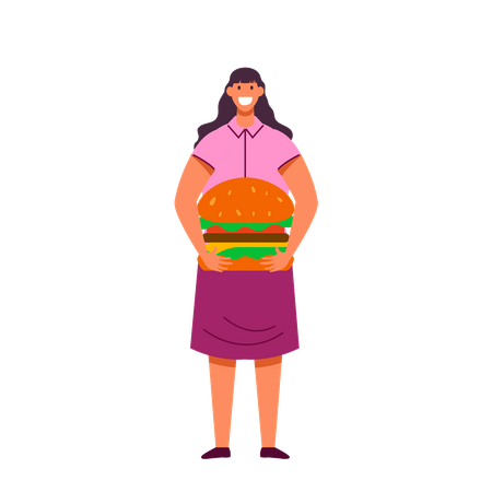 Young woman bring Burger  Illustration