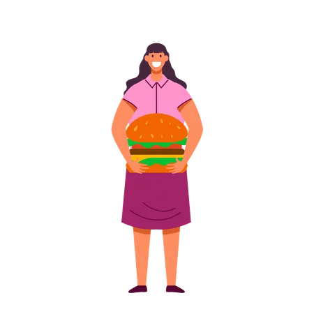 Young Woman Bring Their Favourite Food Flat Vector Character Illustration