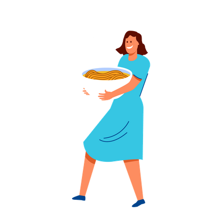 Young woman bring noodle  Illustration