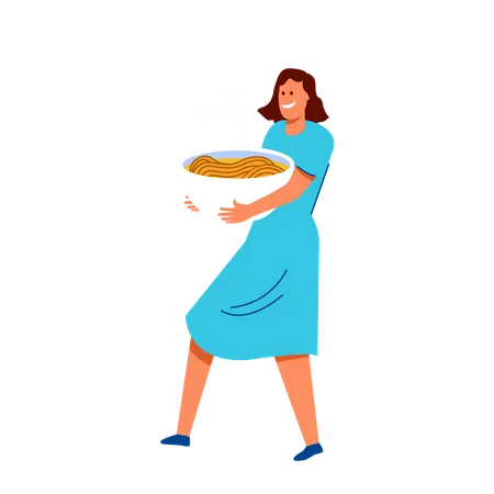 Young woman bring noodle  Illustration