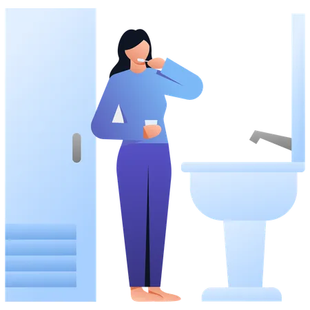 Young woman Brushing Teeth  Illustration