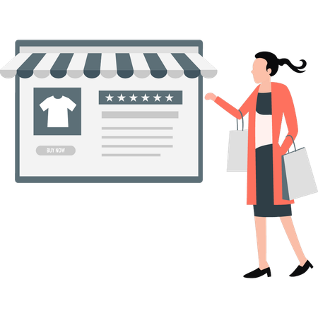 Young woman buying cloth online  Illustration