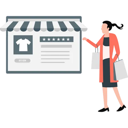 Young woman buying cloth online  Illustration