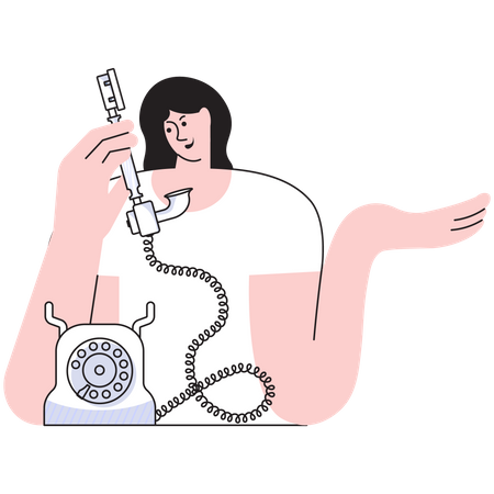 Young woman calling by retro telephone  Illustration