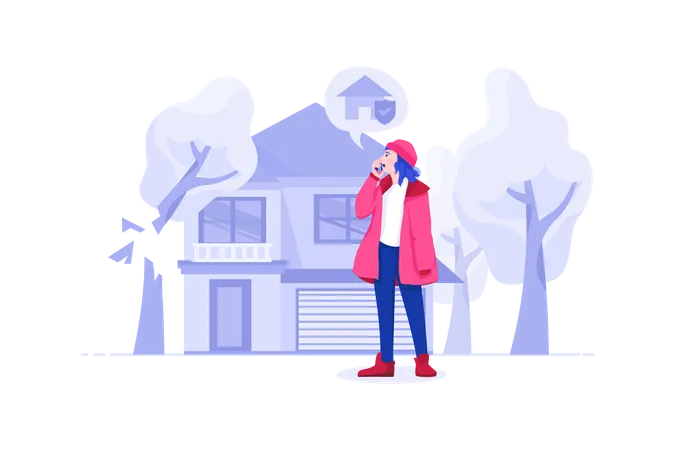 Young woman calling for home insurance Illustration