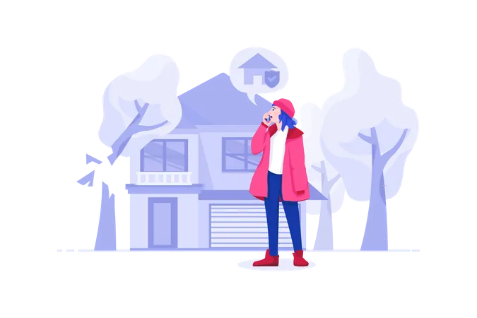 Young woman calling for home insurance  Illustration