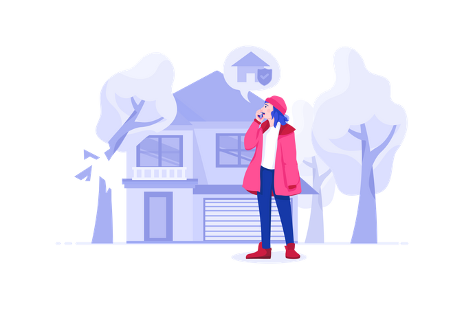 Young woman calling for home insurance  Illustration