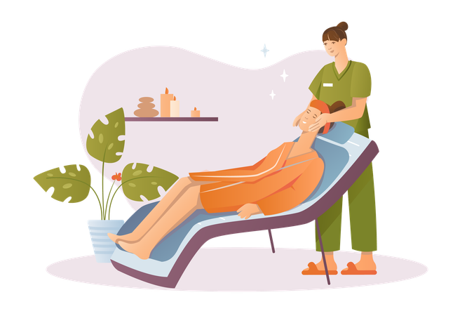 Young woman came to beautician in spa salon  Illustration