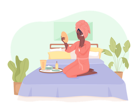 Young woman caring about skin before sleep Illustration