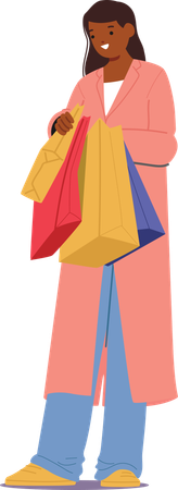 Young woman carrying shopping bags with purchases  Illustration