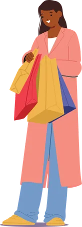 Young woman carrying shopping bags with purchases  Illustration