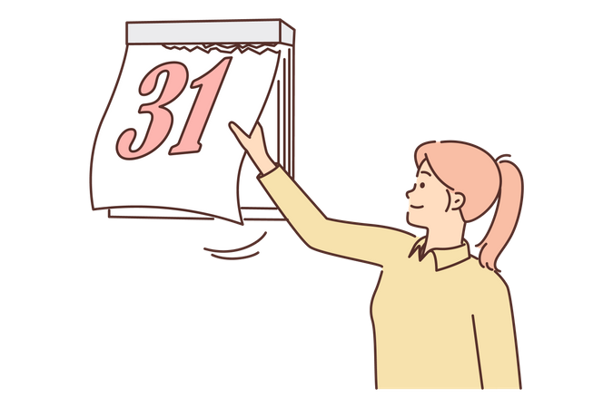 Young woman change date from calendar  Illustration