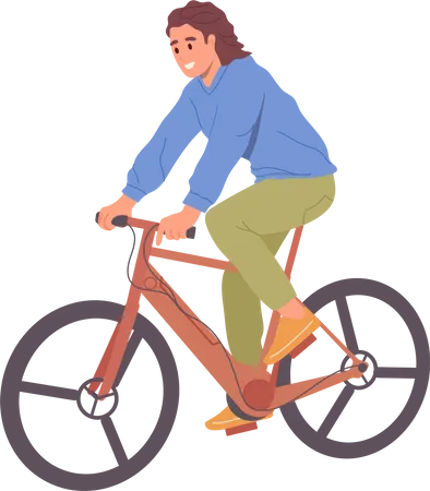 Young woman character riding bicycle eco friendly transport  Illustration