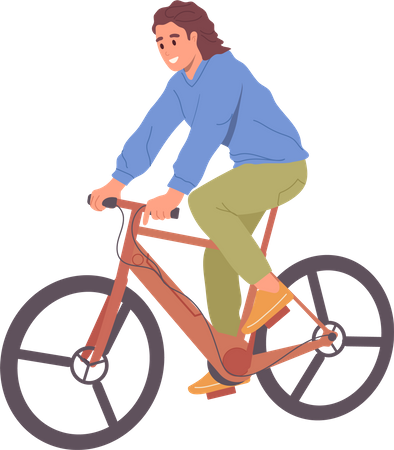 Young woman character riding bicycle eco friendly transport  Illustration