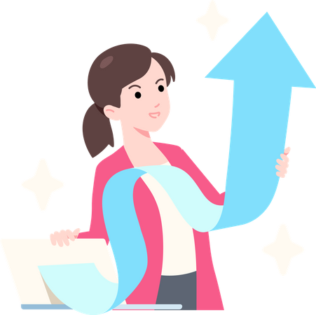 Young Woman Checking Business Growth  Illustration