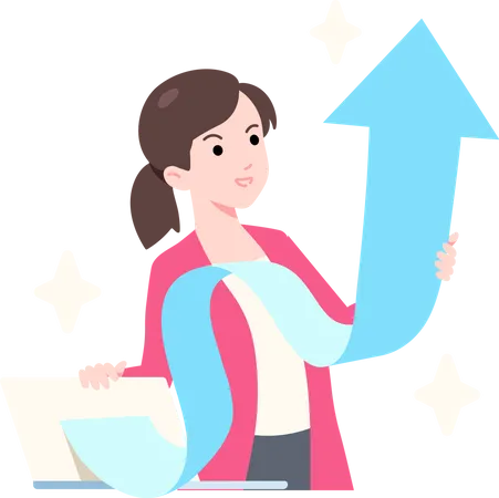 Female Entrepreneur Holding Paper Arrow Like Business Growth Up Illustration Flat イラスト