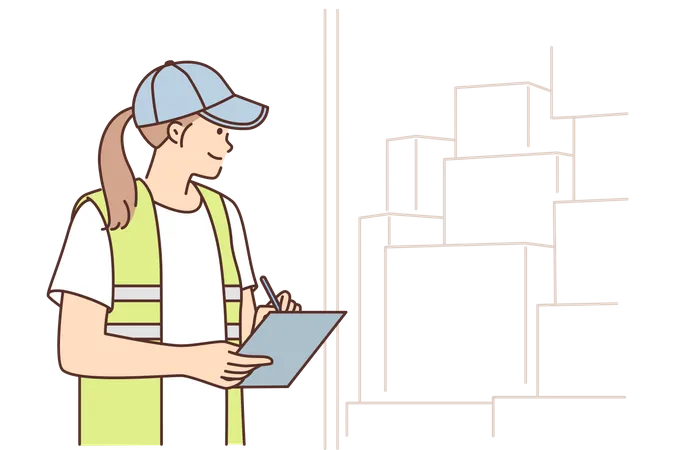 Young woman checking inventory stock  Illustration
