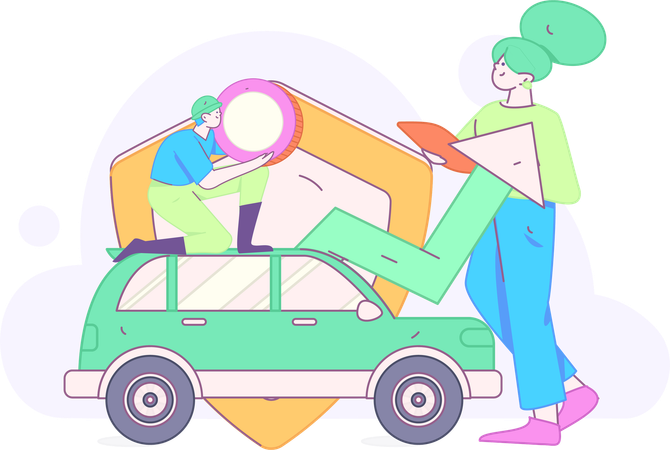 Young Woman Checking Vehicle Insurance Policy  Illustration