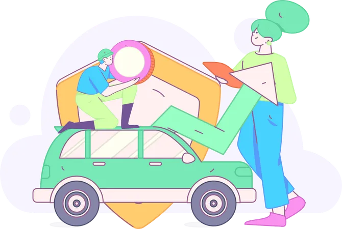 Young Woman Checking Vehicle Insurance Policy  Illustration