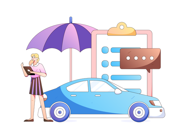 Young woman checking Vehicle insurance policy using tablet  Illustration