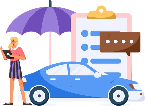 Young woman checking Vehicle insurance policy using tablet  Illustration