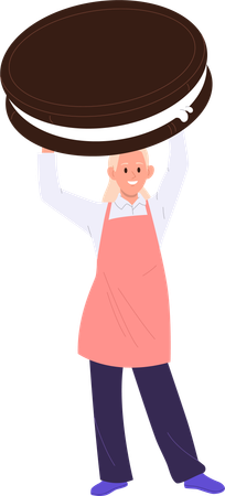 Young woman chef  holding chocolate cookie  Illustration