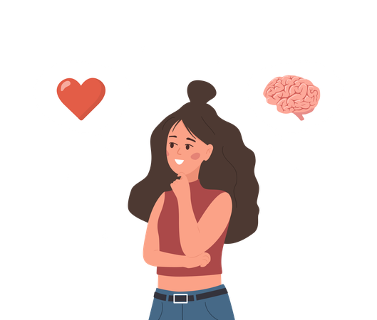 Young Woman Choosing Between Feelings And Mind  Illustration