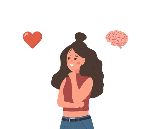 Young Woman Choosing Between Feelings And Mind  Illustration