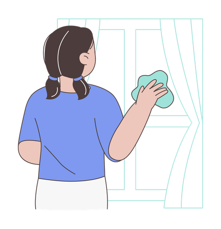 Young Woman Cleaning Window  Illustration