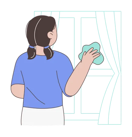 Young Woman Cleaning Window  Illustration