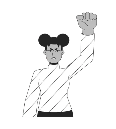 Young woman clenching fist and protest .  Illustration